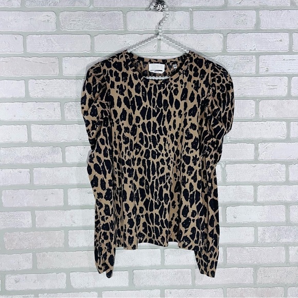7 For All Mankind Leopard Print Puff Shoulder Long Sleeve Tee Size S - Picture 4 of 11